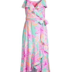 Lilly Pulitzer “Fontaine” NWT Wrap Dress in Surf Blue Bonita Blooms! 🌸